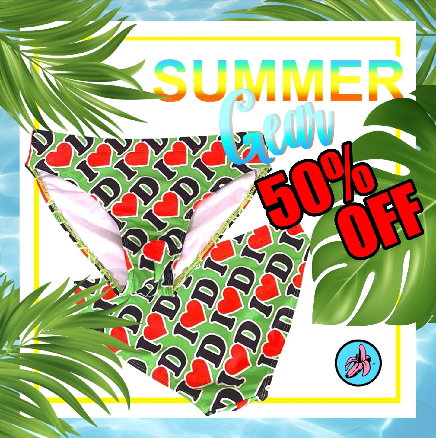 I Heart D all over print swim brief