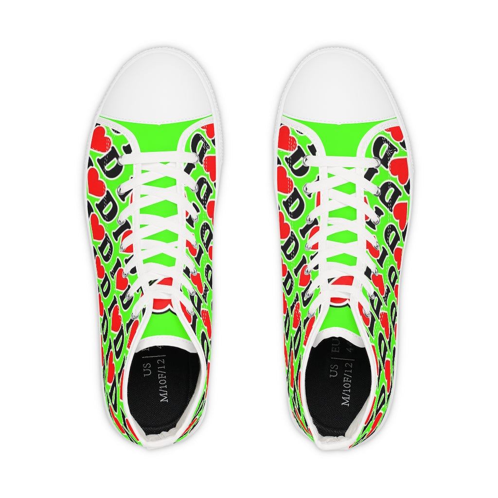 I Heart D all over print Men's High Top Sneakers GREEN