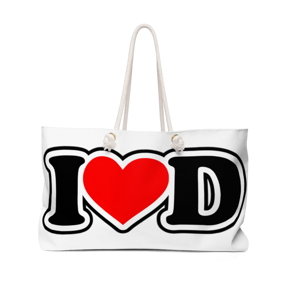 I Heart D jumbo print Weekender Bag for size queens