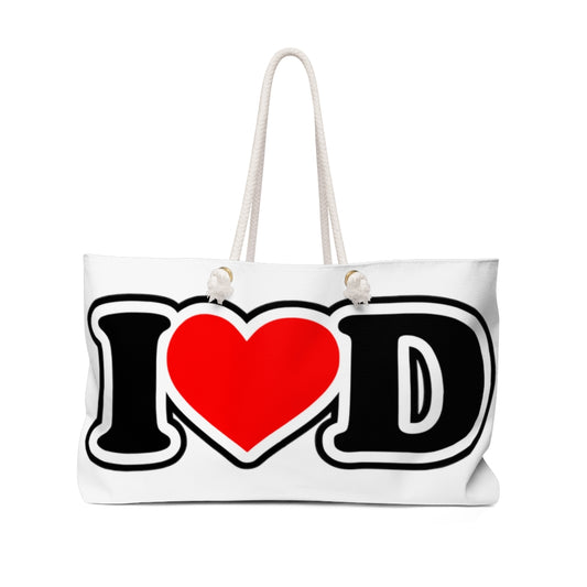 I Heart D jumbo print Weekender Bag for size queens