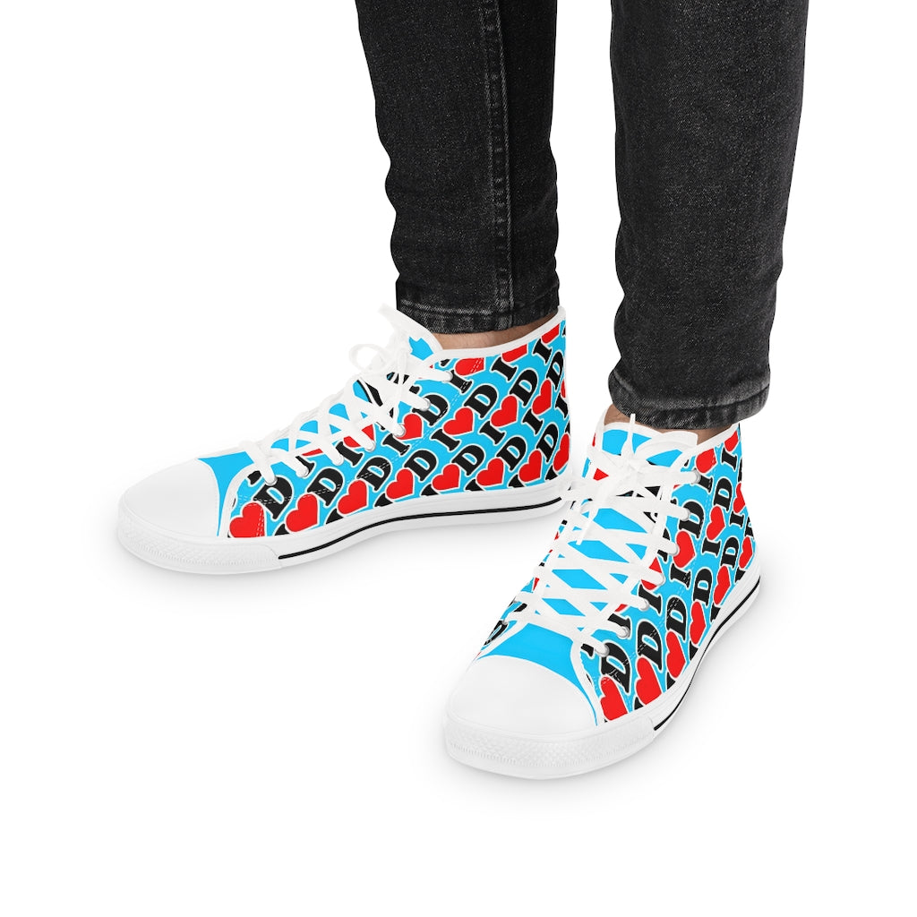 I Heart D all over print Men's High Top Sneakers BLUE