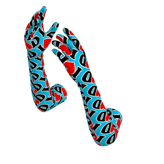 I Heart D all over print Long Gloves BLUE