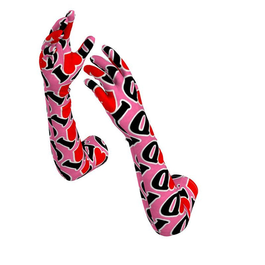 I Heart D all over print Long Gloves PINK