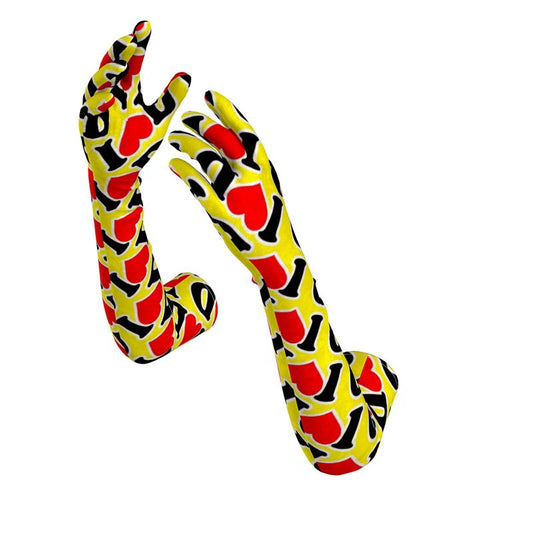 I Heart D all over print Long Gloves YELLOW