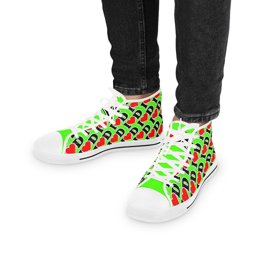 I Heart D all over print Men's High Top Sneakers GREEN