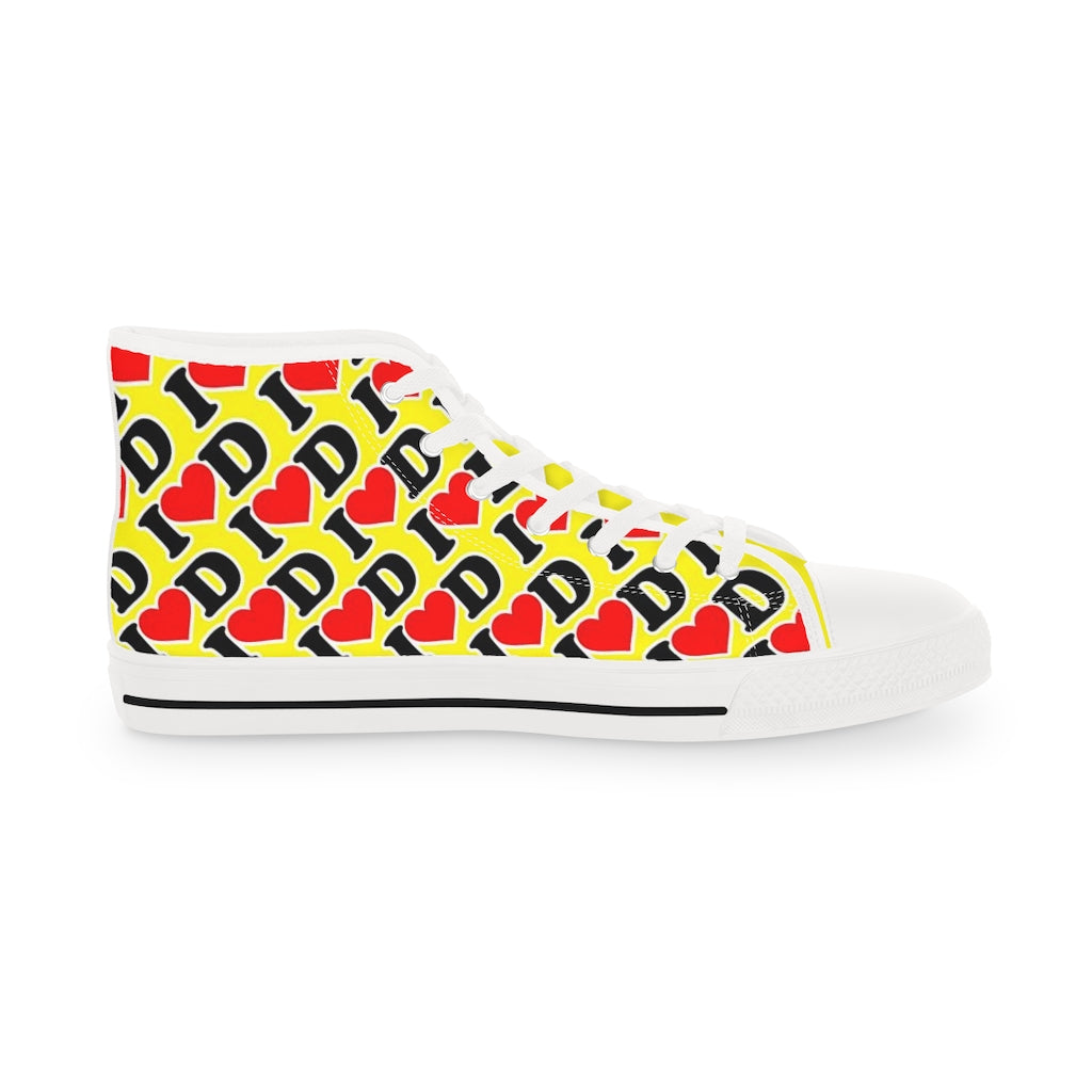 I Heart D all over print Men's High Top Sneakers YELLOW