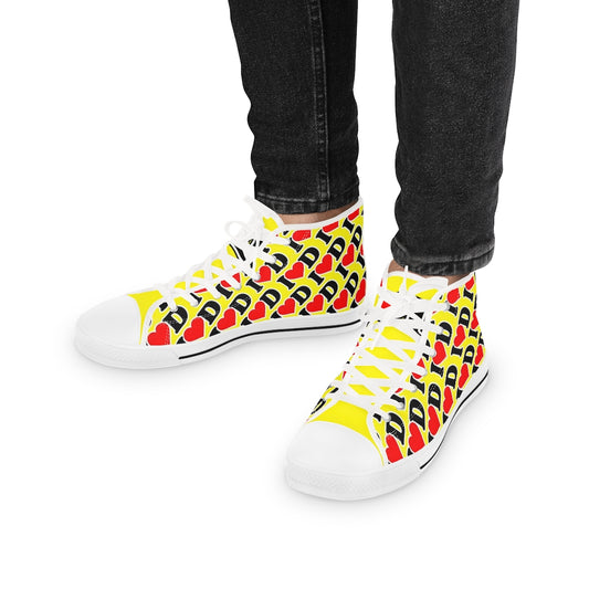 I Heart D all over print Men's High Top Sneakers YELLOW