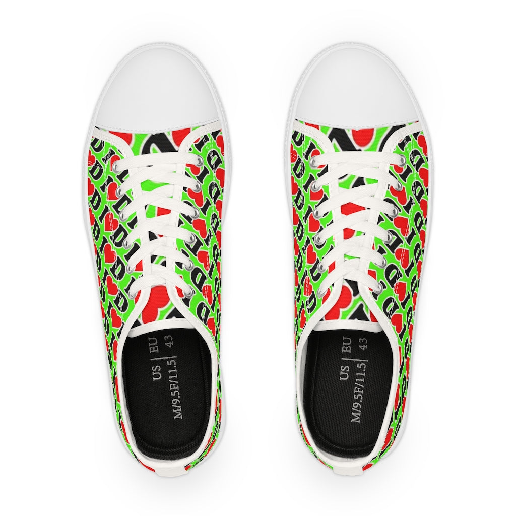 I Heart D all over print Men's Low Top Sneakers GREEN