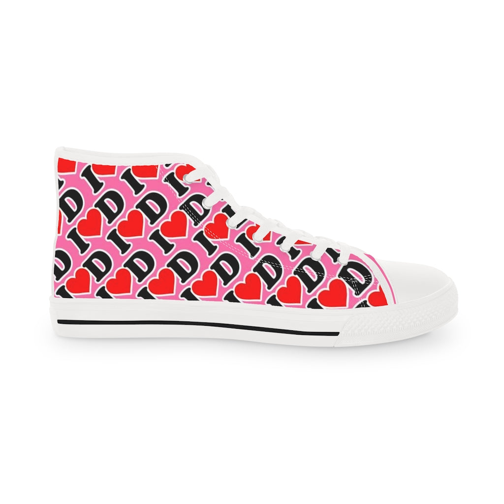 I Heart D all over print Men's High Top Sneakers PINK