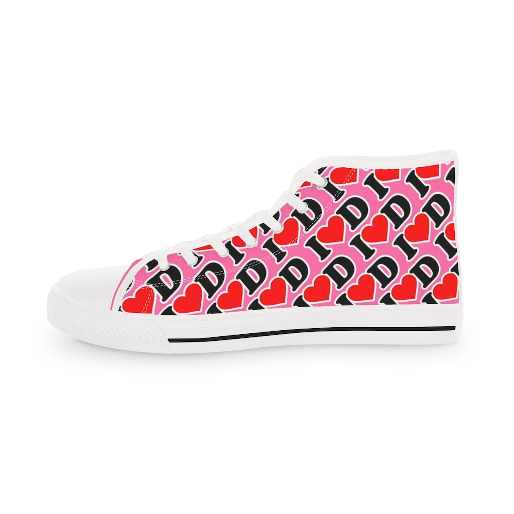 I Heart D all over print Men's High Top Sneakers PINK