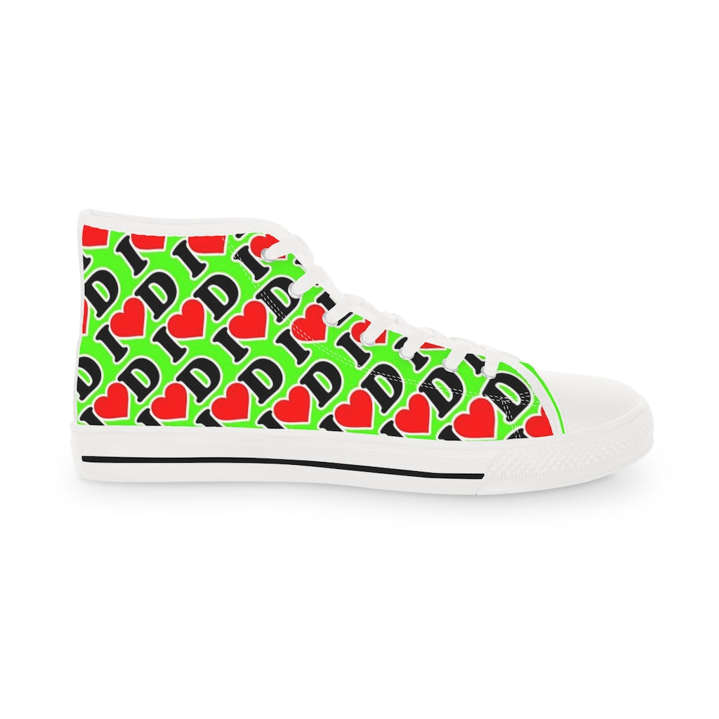 I Heart D all over print Men's High Top Sneakers GREEN