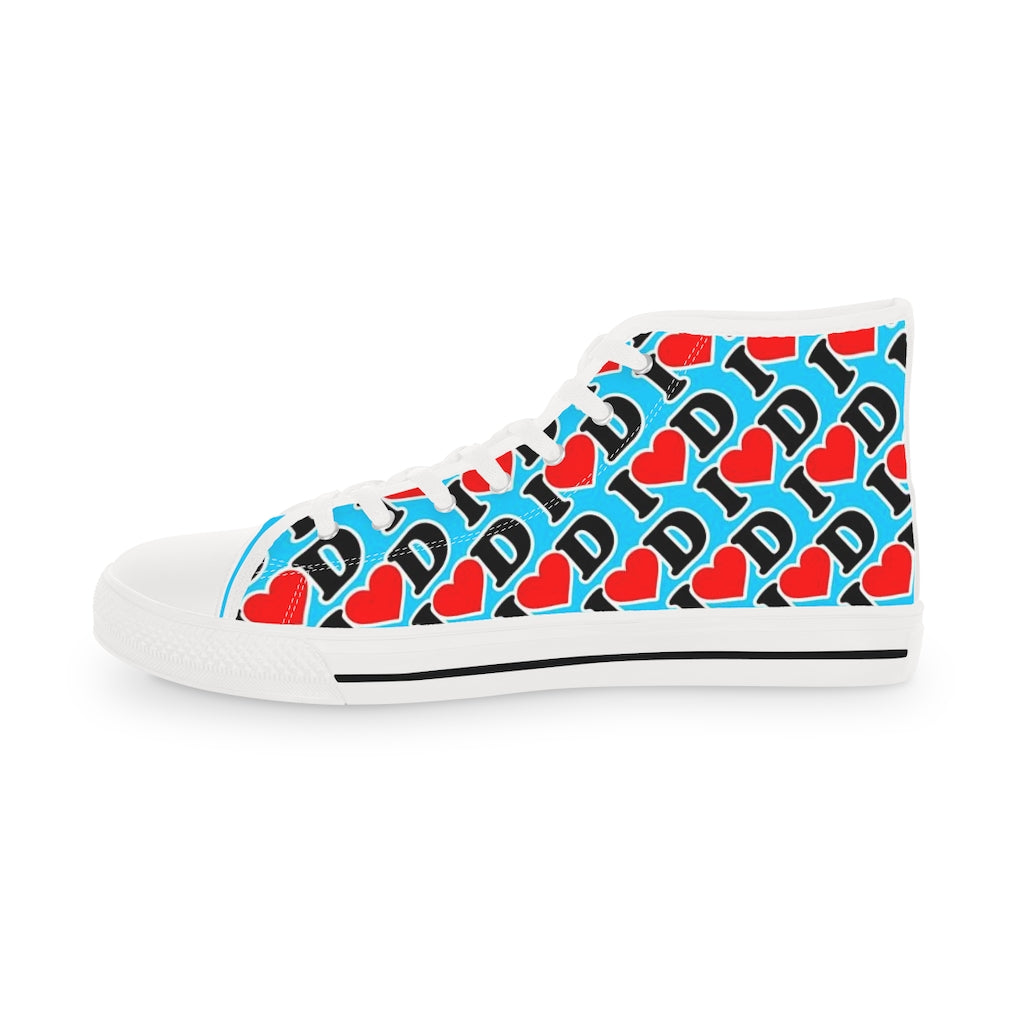 I Heart D all over print Men's High Top Sneakers BLUE