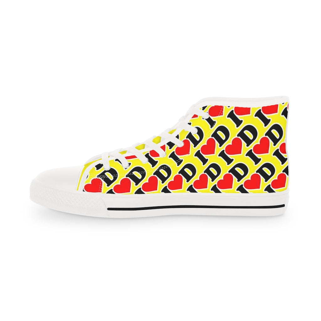 I Heart D all over print Men's High Top Sneakers YELLOW