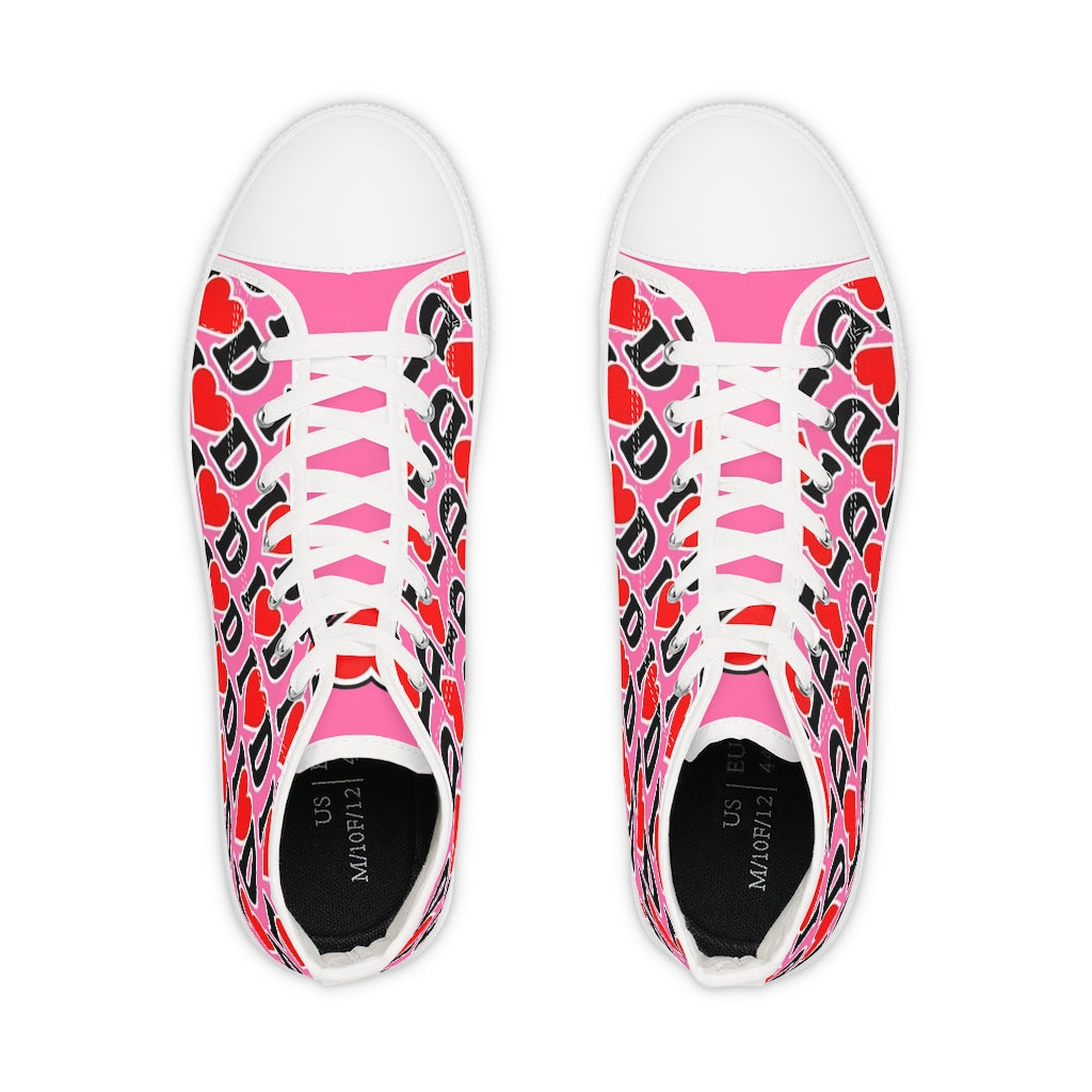 I Heart D all over print Men's High Top Sneakers PINK