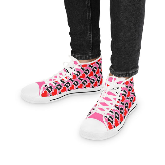 I Heart D all over print Men's High Top Sneakers PINK