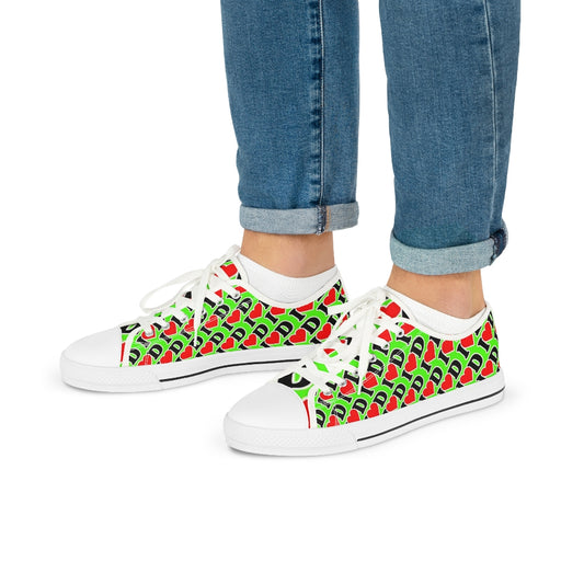 I Heart D all over print Men's Low Top Sneakers GREEN