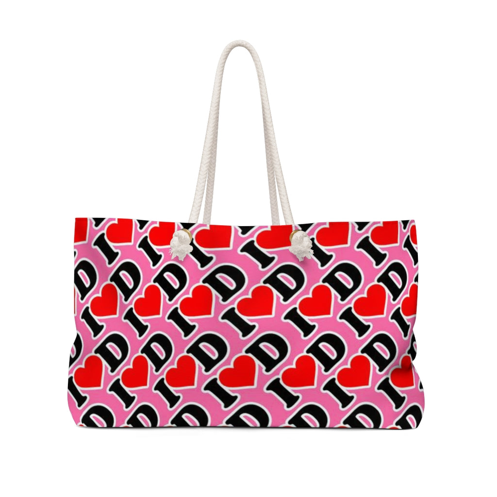 I Heart D all over print Weekender Bag PINK