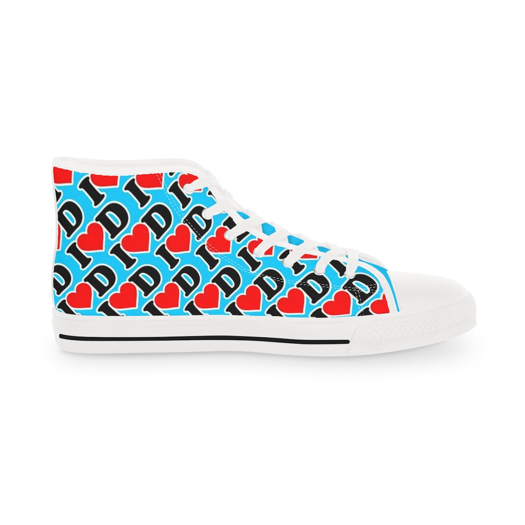 I Heart D all over print Men's High Top Sneakers BLUE