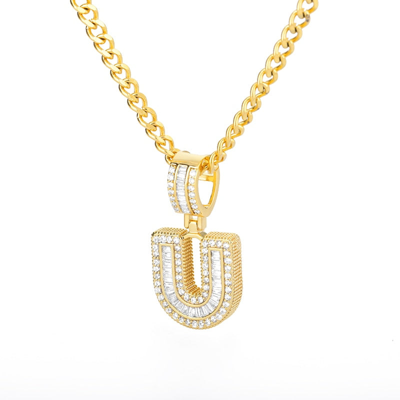 AAA Cubic Zirconia Initial Letters N-Z Pendant Necklace GOLD finish