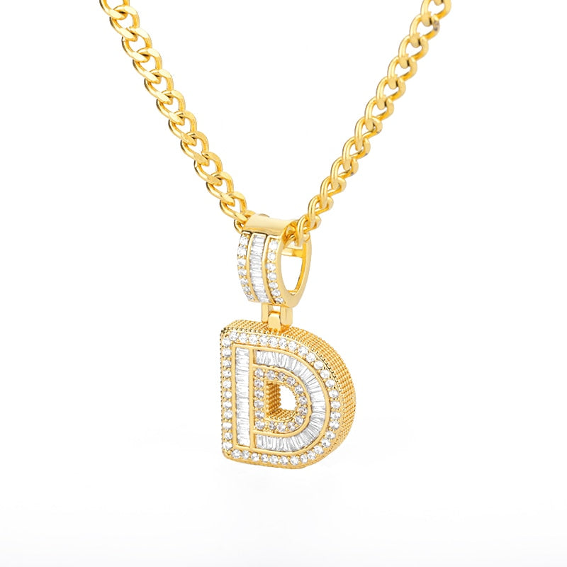 AAA Cubic Zirconia Initial Letters A-M Pendant Necklace GOLD finish