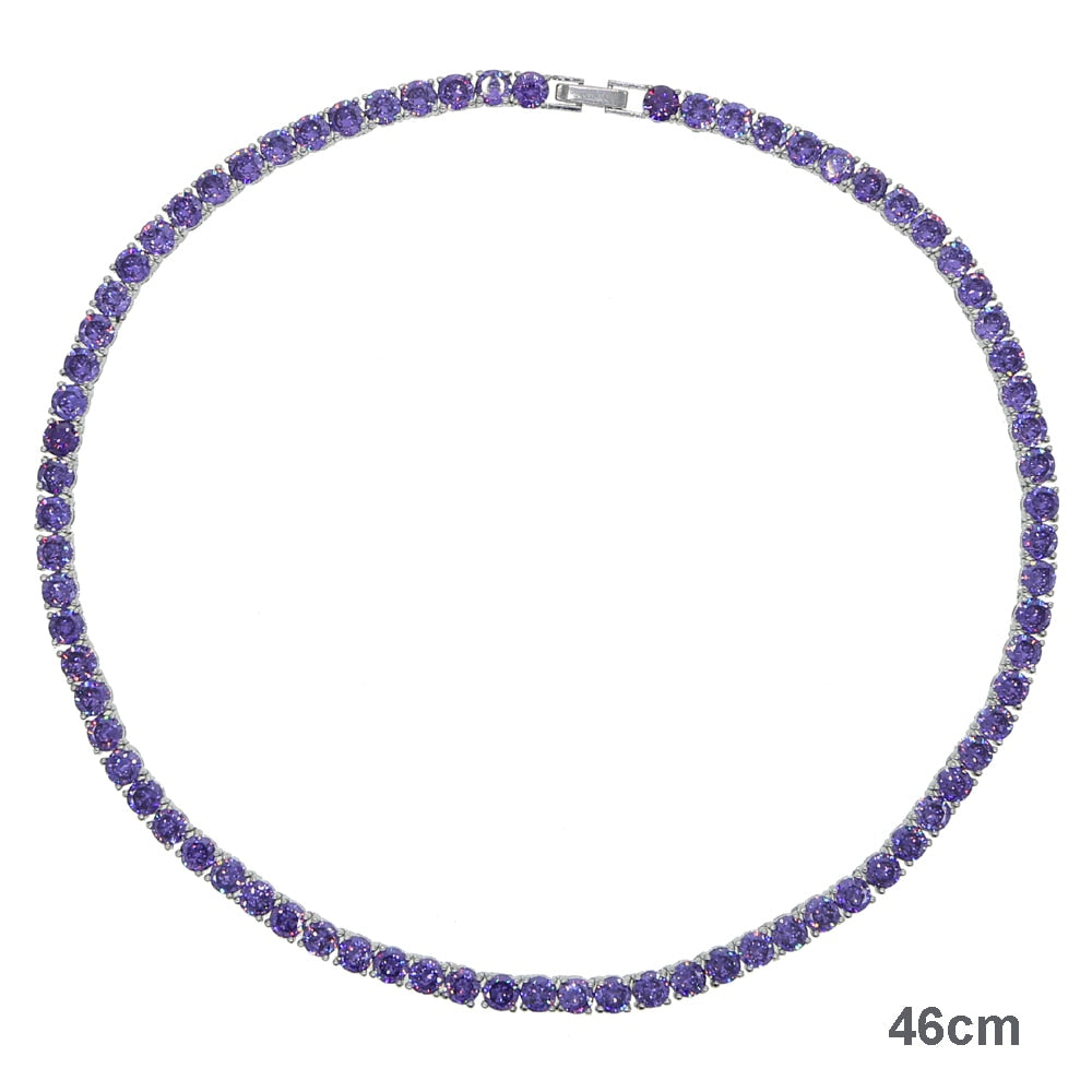 5mm 5A Cubic Zirconia Tennis Chain Necklace pink white purple