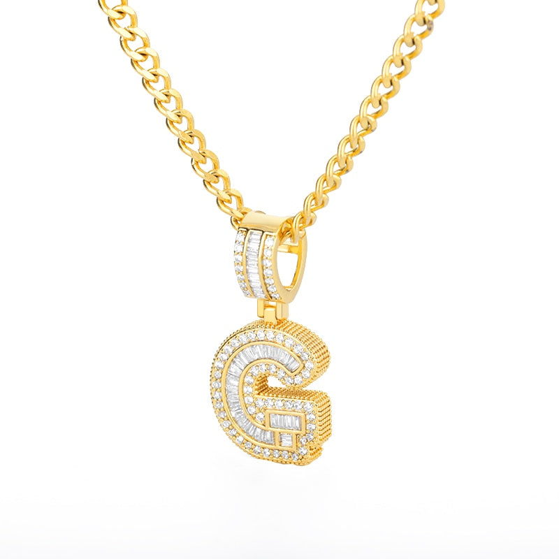 AAA Cubic Zirconia Initial Letters A-M Pendant Necklace GOLD finish