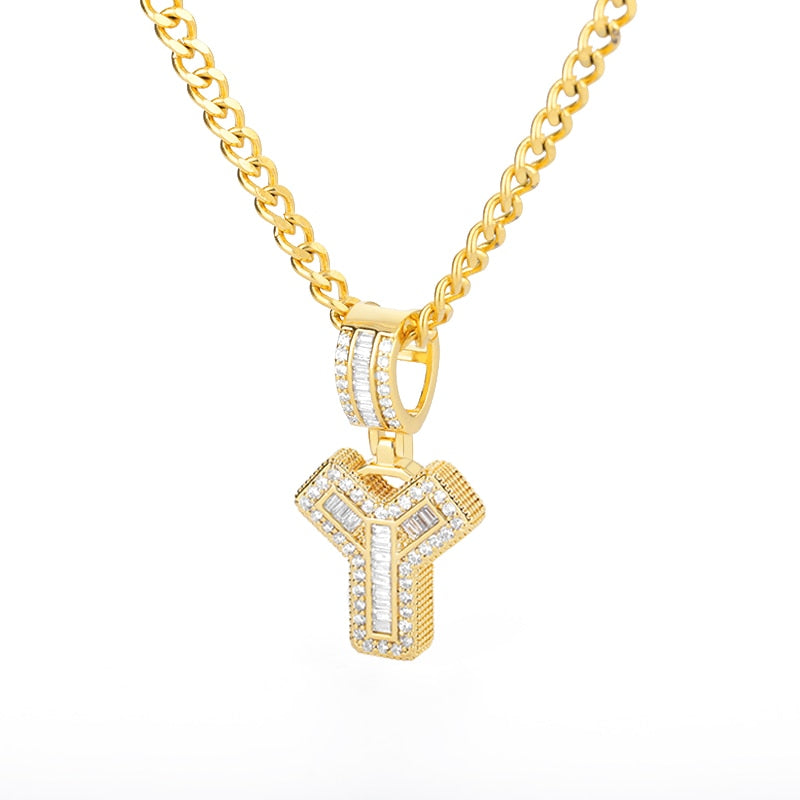 AAA Cubic Zirconia Initial Letters N-Z Pendant Necklace GOLD finish