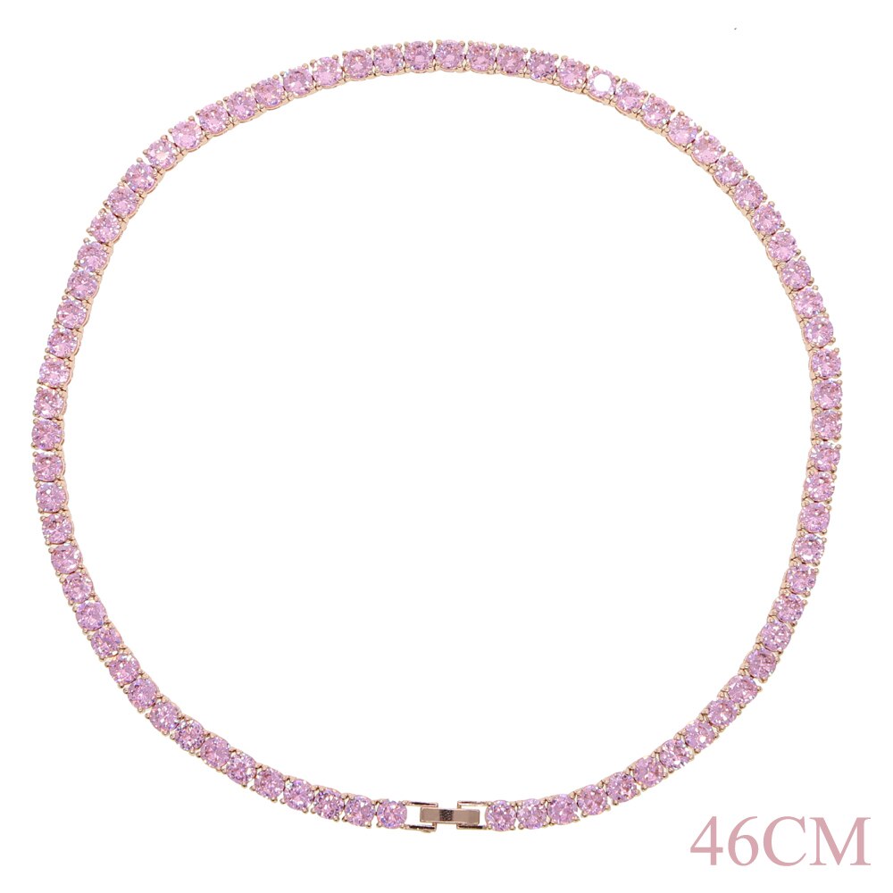 5mm 5A Cubic Zirconia Tennis Chain Necklace pink white purple