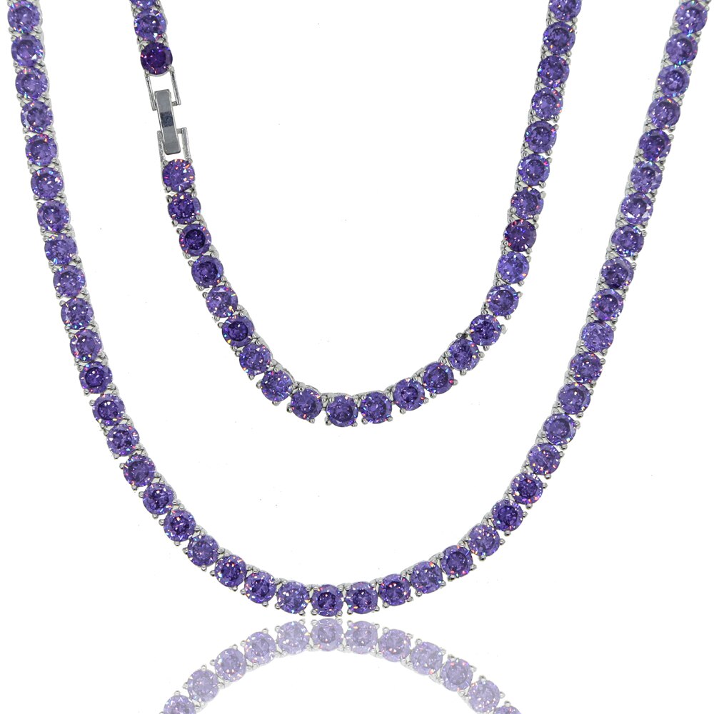 5mm 5A Cubic Zirconia Tennis Chain Necklace pink white purple