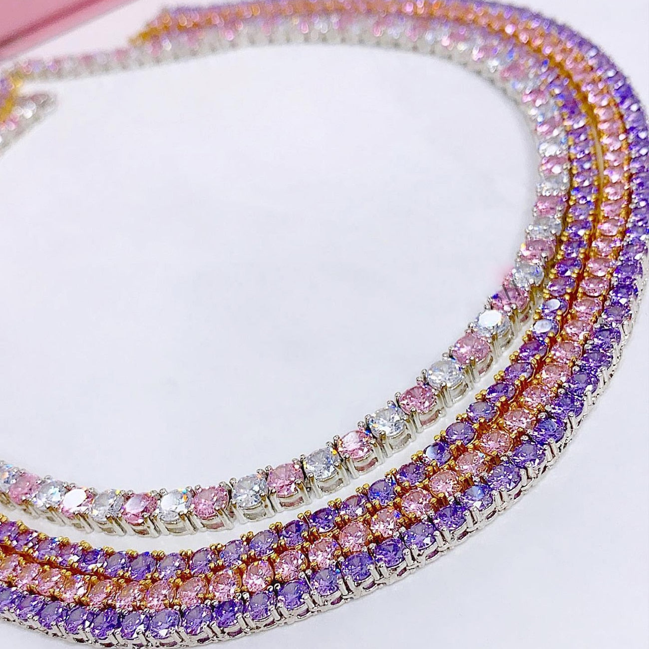 5mm 5A Cubic Zirconia Tennis Chain Necklace pink white purple