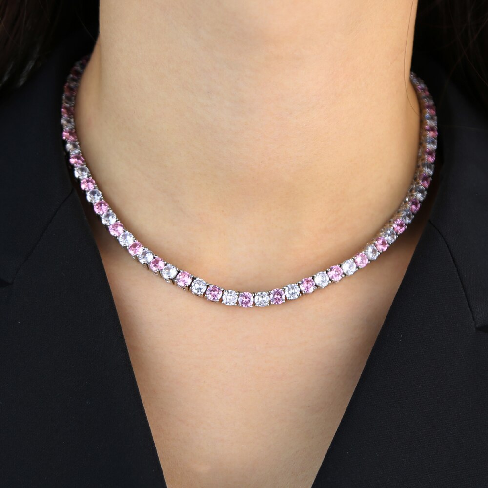 5mm 5A Cubic Zirconia Tennis Chain Necklace pink white purple