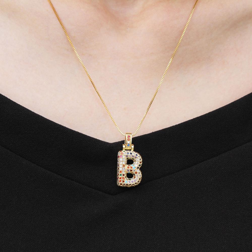 AAA Cubic Zirconia Bubble Initial Letter Pendant Necklace