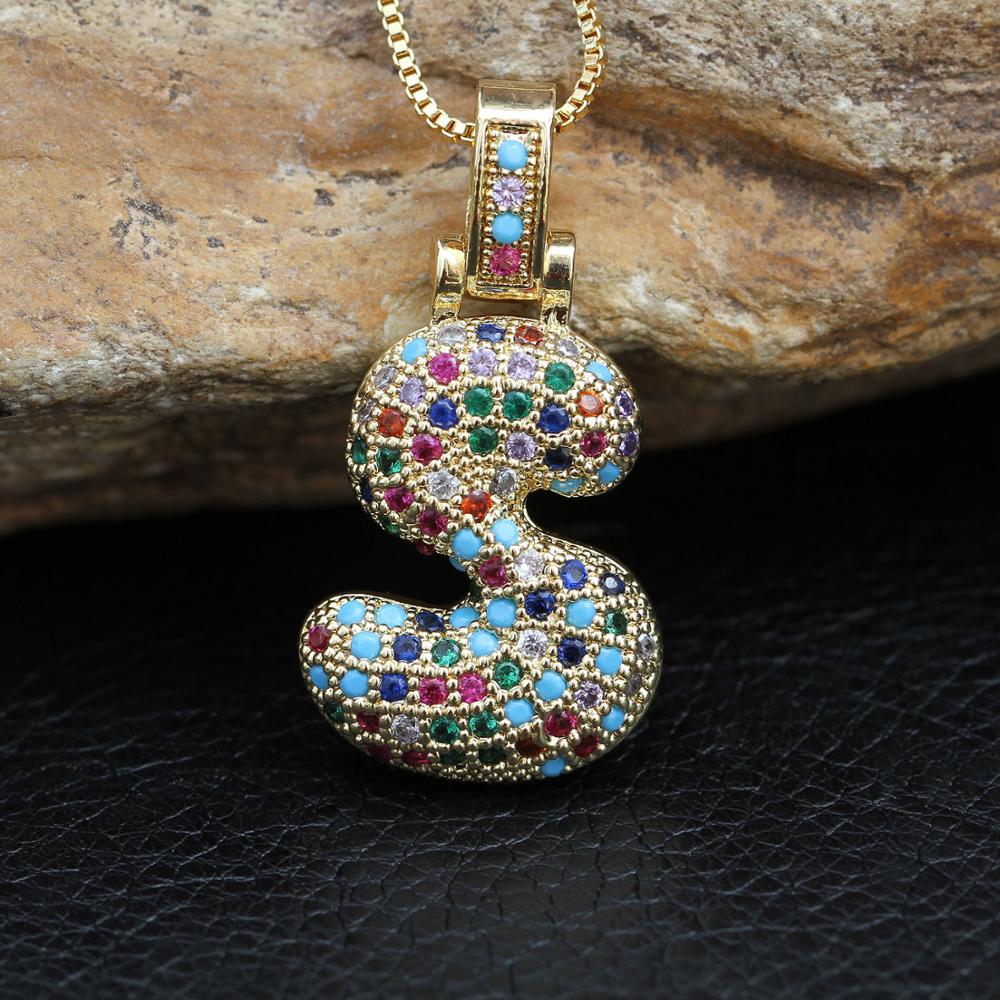 AAA Cubic Zirconia Bubble Initial Letter Pendant Necklace