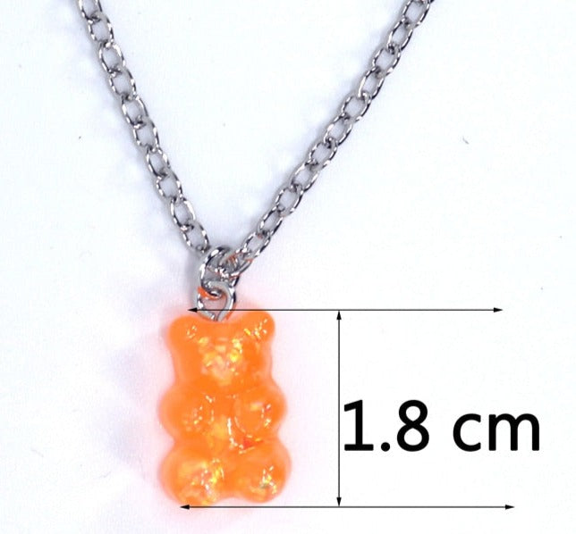 Rainbow Coloured Transparent Resin Gummy Bear Necklace