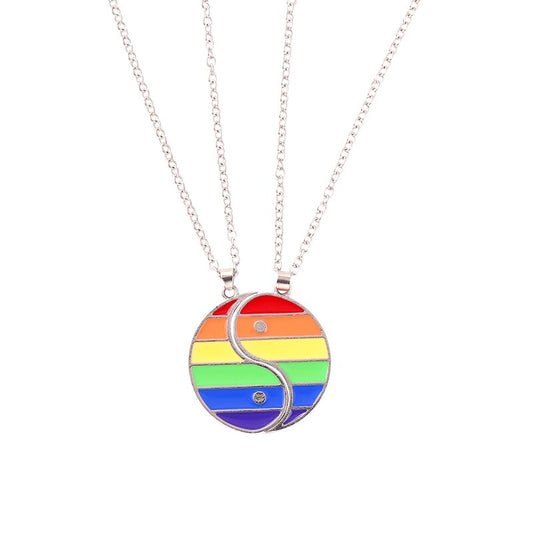 Rainbow Couple Heart Necklace