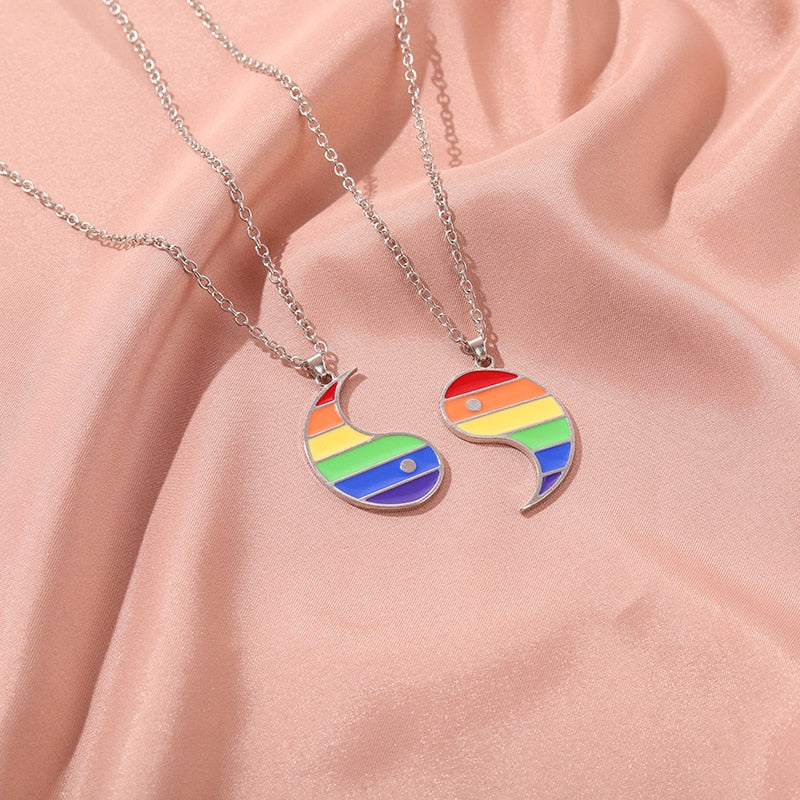 Rainbow Couple Heart Necklace