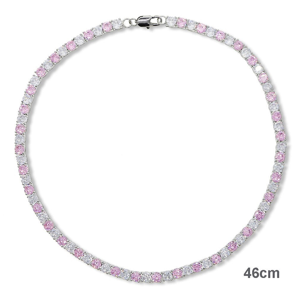 5mm 5A Cubic Zirconia Tennis Chain Necklace pink white purple