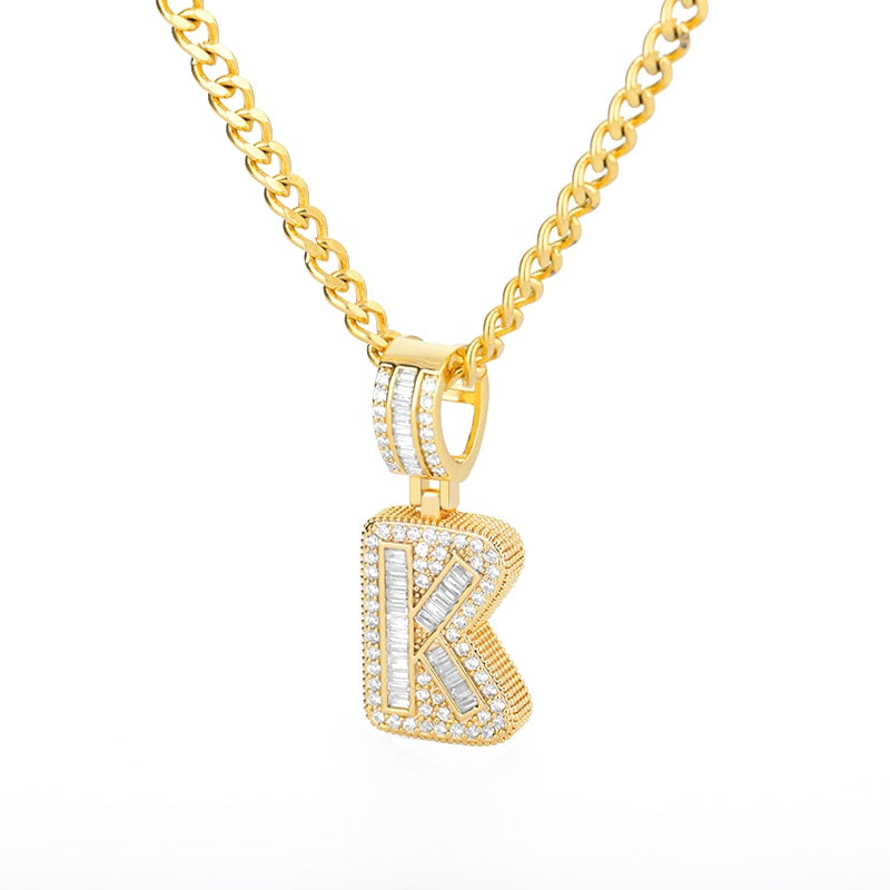 AAA Cubic Zirconia Initial Letters A-M Pendant Necklace GOLD finish