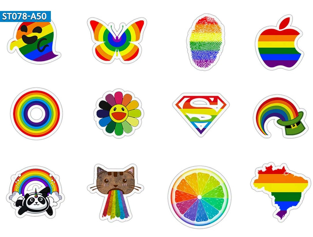 Rainbow Stickers 50pc for Mobile Phone Laptop Luggage Suitcase Skateboard