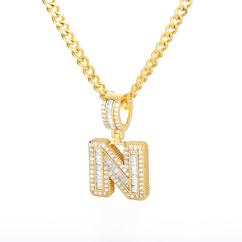 AAA Cubic Zirconia Initial Letters N-Z Pendant Necklace GOLD finish