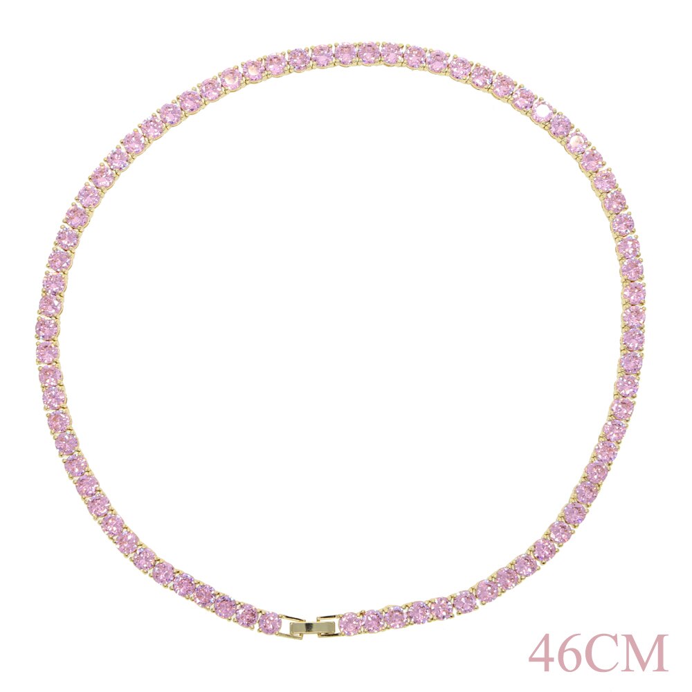 5mm 5A Cubic Zirconia Tennis Chain Necklace pink white purple