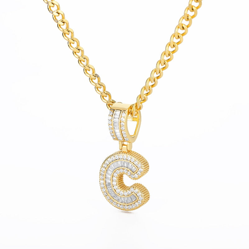 AAA Cubic Zirconia Initial Letters A-M Pendant Necklace GOLD finish