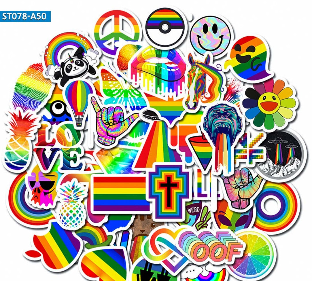 Rainbow Stickers 50pc for Mobile Phone Laptop Luggage Suitcase Skateboard