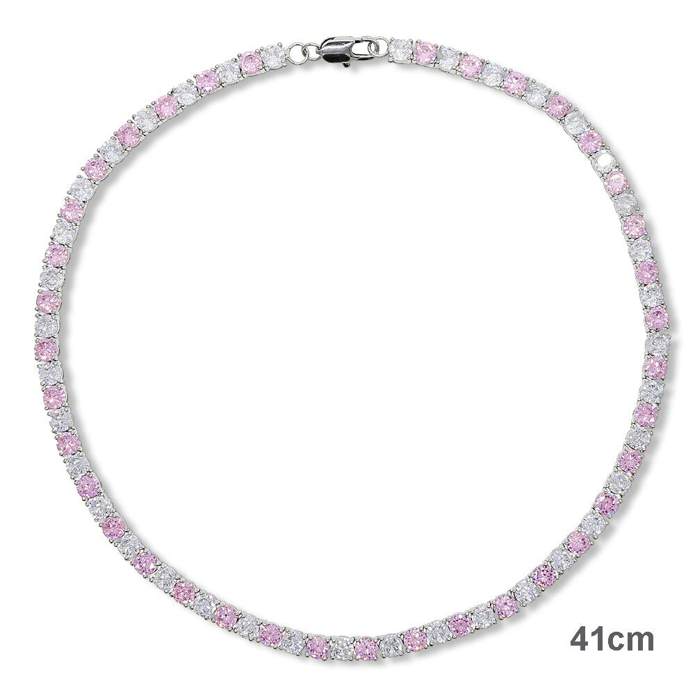 5mm 5A Cubic Zirconia Tennis Chain Necklace pink white purple