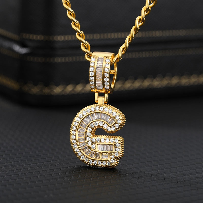 AAA Cubic Zirconia Initial Letters A-M Pendant Necklace PLATINUM finish