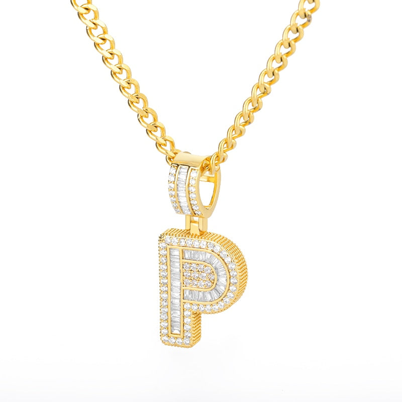 AAA Cubic Zirconia Initial Letters N-Z Pendant Necklace GOLD finish