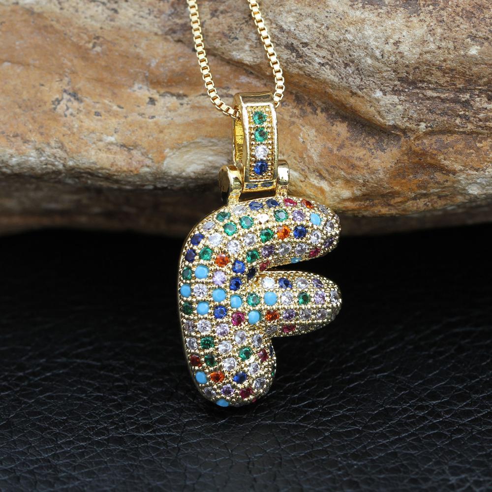 AAA Cubic Zirconia Bubble Initial Letter Pendant Necklace