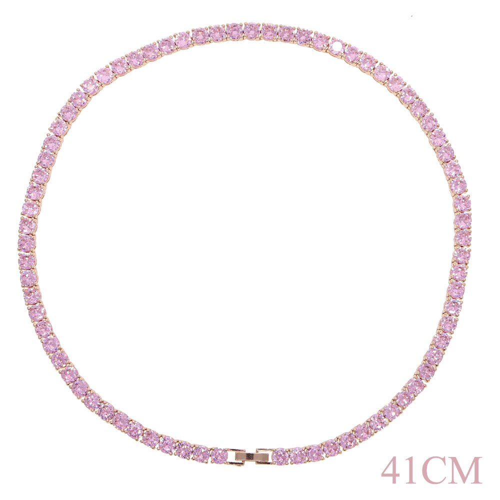 5mm 5A Cubic Zirconia Tennis Chain Necklace pink white purple