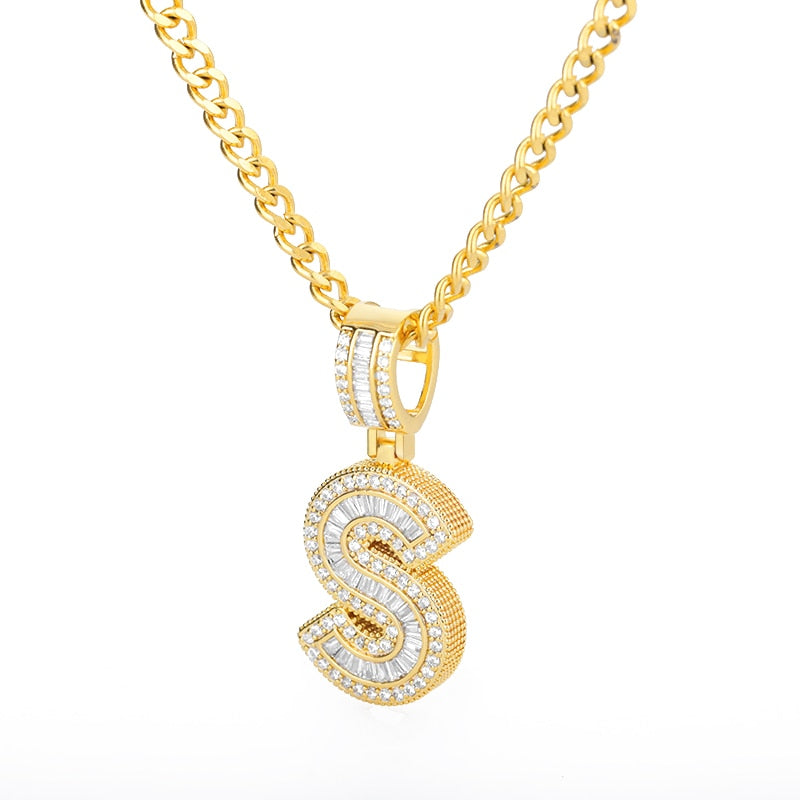 AAA Cubic Zirconia Initial Letters N-Z Pendant Necklace GOLD finish