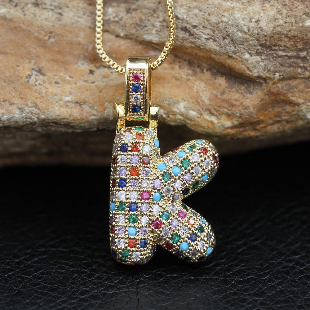 AAA Cubic Zirconia Bubble Initial Letter Pendant Necklace